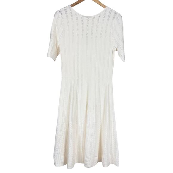 Boss Hugo Boss C Feli Pointelle Fit and Flare Sweater Dress White Women's Size L - Picture 3 of 12